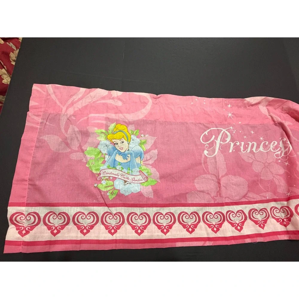 Vintage Disney Princess Pink Curtains Valance + 2 Panels Cinderella Belle Aurora